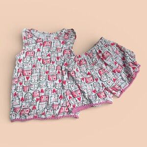 Gymboree Pink and White Cat Print Pajamas Outfit
